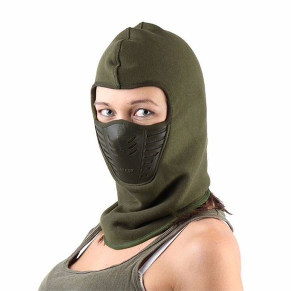 Balaclava Winter Fleece Windproof Face Thermal Mask Air Flow Winter Army Green - Picture 2 of 2